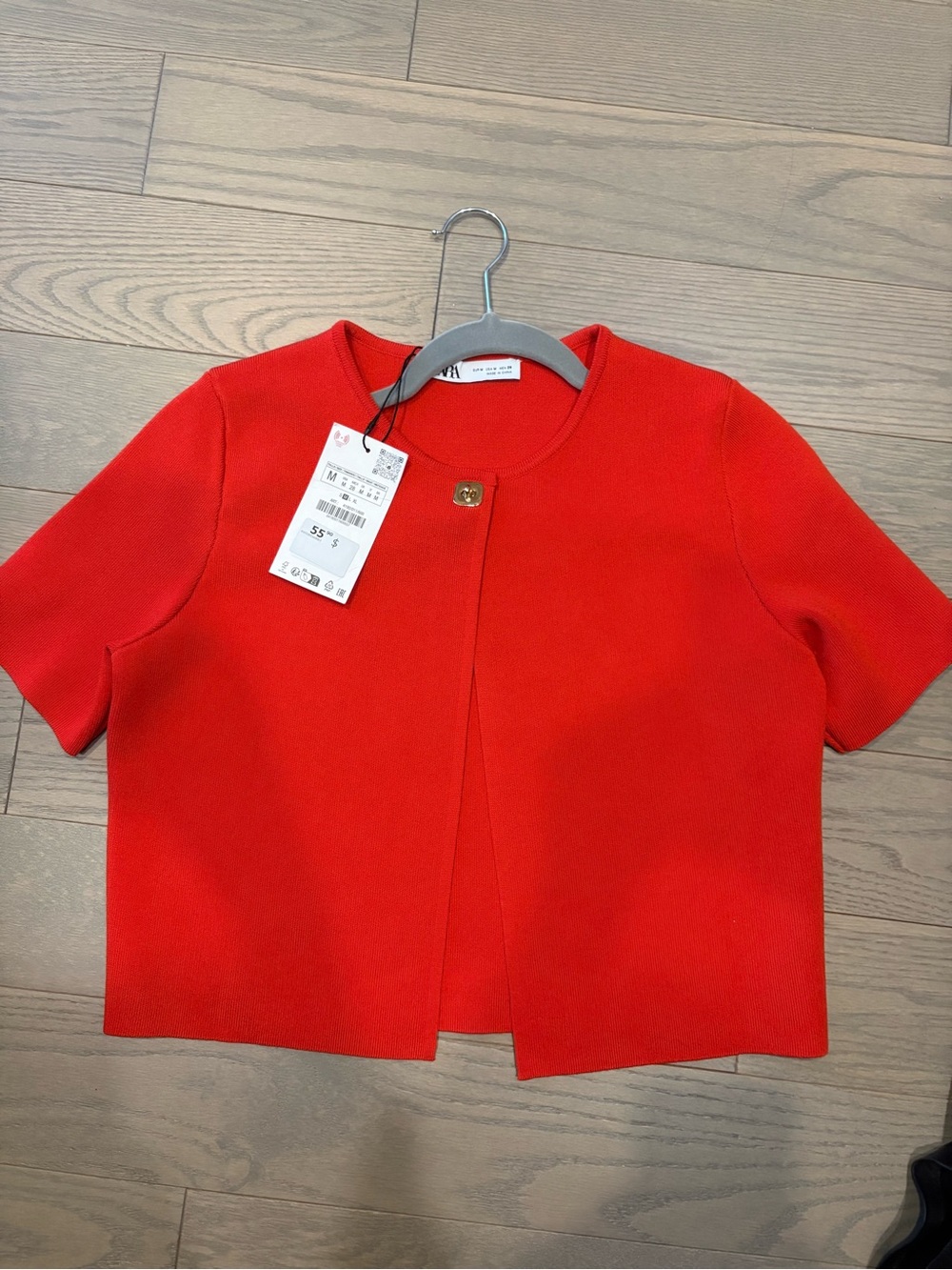 Zara Red Short-Sleeve Cropped Blazer